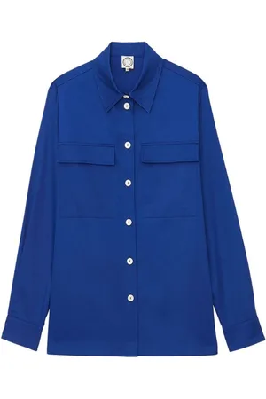 Inès de la Fressange Bluser & Skjorter, Dame, Blå, XL, Bomuld, Blå Chandler Overshirt med Flared Cut
