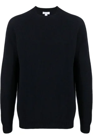 Sunspel Strik, Herre, Sort, M, Mørk Navy Lambswool Crew Neck Sweater