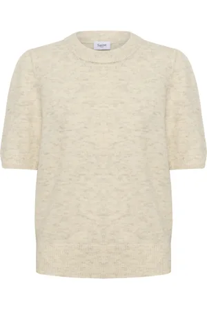 Saint Tropez Strik, Dame, , 2XL, Kortærmet Strik Pullover Creme Melange