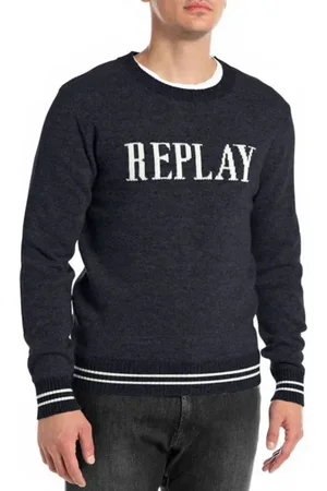 Replay Strik, Herre, Blå, L, Bomuld, Logo Sweater