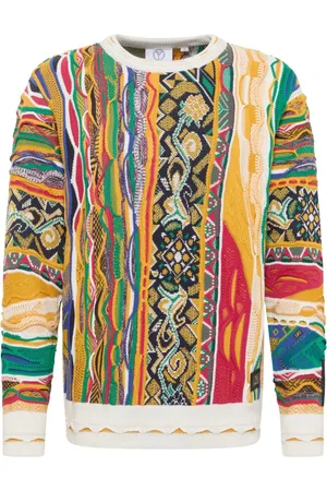 Carlo Colucci Strik, Herre, Flerfarvet, S, Uld, Farverig Jacquard Striktrøje