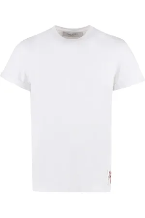 Golden Goose Top, Herre, Hvid, L, Bomuld, Ribbet bomulds T-shirt med rund hals