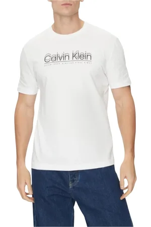 Calvin Klein Top, Herre, Hvid, L, Bomuld, Dobbelt Logo Bomuld Rundhals T-Shirt