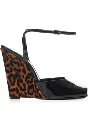 Saint Laurent Sko, Dame, Sort, 39 EU, Læder, La Scandale Wedge Sandaler