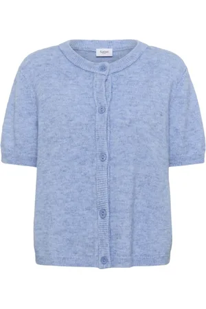 Saint Tropez Strik, Dame, Blå, XL, Uld, Kortærmet Cardigan Hydrangea Melange