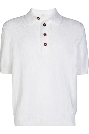 ELEVENTY Strik, Herre, Hvid, 2XL, Bomuld, Bomuldspolo med hornknapper