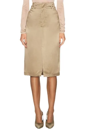 Saint Laurent Nederdel, Dame, Brun, M, Silke Midi Nederdel