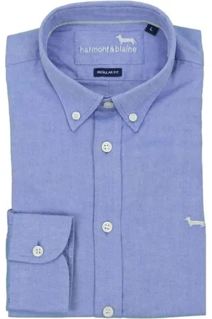 HARMONT&BLAINE Skjorte, Herre, Blå, L, Bomuld, Essentials Oxford Bomuldsskjorte