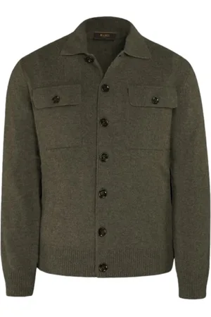 MOORER Strik, Herre, Grøn, M, Uld, Knaplukket cardigan i Superfine lammeuld og cashmere
