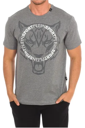 Philipp Plein Top, Herre, Grå, 2XL, Bomuld, Kortærmet T-shirt med Brand Print