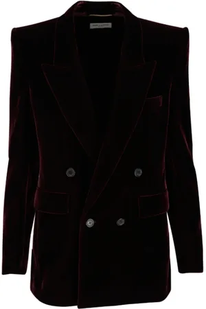 Saint Laurent Jakke, Dame, Sort, M, Bordeaux Velvet Blazer med Revers