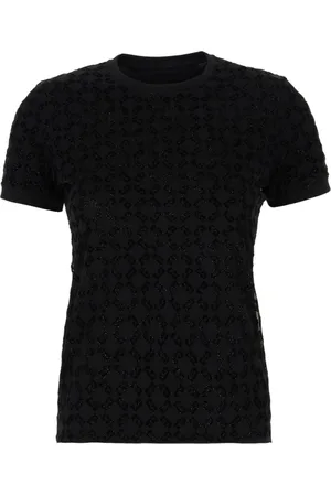 Givenchy Top, Dame, Sort, S, Bomuld, Crew Neck Tulle Overlay