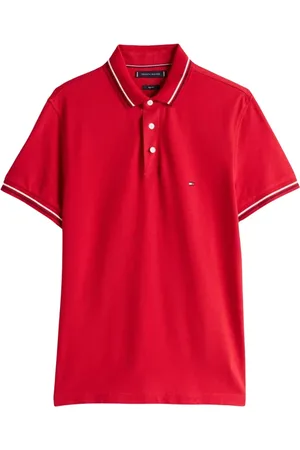 Tommy Hilfiger Top, Herre, Rød, 3XL, Bomuld, Slim Fit Polo med Kontrast Stribe