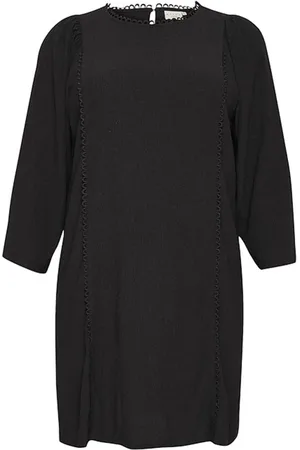 Kaffe Kjole, Dame, Sort, XL, Uld, Sort Dyb Jersey Kjole med Cropped Ærmer