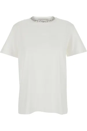 Golden Goose Top, Dame, Hvid, XS, Bomuld, Slidt Bomuld Jersey Broderet T-shirt