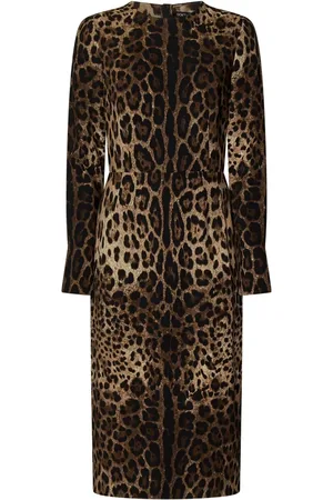 Dolce & Gabbana Kjole, Dame, Brun, M, Uld, Leopard Print Midi Kjole Brun