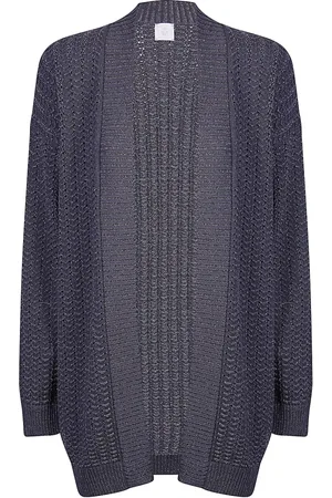 ELEVENTY Strik, Dame, Grå, L, Bomuld, Lang Cardigan med Lurex Garn