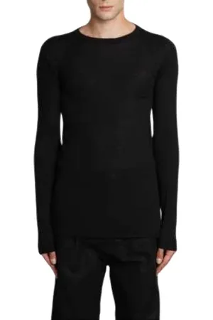Rick Owens Strik, Herre, Sort, L, Cashmere, Sort Cashmere Biker Level Rundhalset Sweater