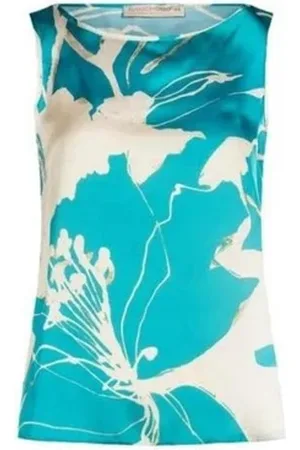 Rinascimento Top, Dame, Blå, 2XS, Blomstret Silkebluse Top uden Ærmer