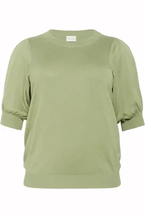 Kaffe Strik, Dame, Grøn, S, Uld, Plisseret Pullover Strik Oliegrøn