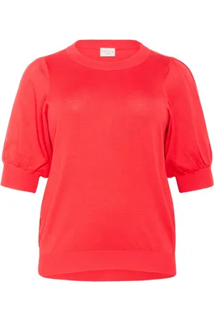 Kaffe Strik, Dame, Rød, XL, Uld, Plisseret Pullover Strik Hibiscus Stil