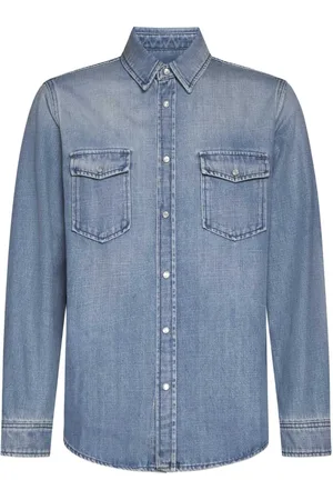 Saint Laurent Skjorte, Herre, Blå, M, Denim, Denim Klassisk Skjorte med Krave