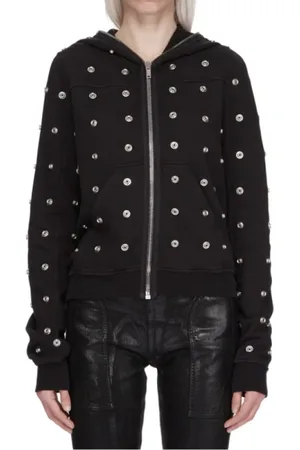 Rick Owens Sweathshirts & Hoodies, Dame, Sort, S, Bomuld, Studded Cotton Jersey Cardigan