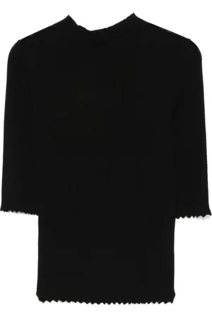 Twin-Set Strik, Dame, Sort, XS, Sort Crew Neck Sweaters med Scallop Edge
