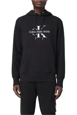 Calvin Klein Sweathshirts & Hoodies, Herre, Sort, 2XL, Bomuld, Logo Print Hoodie - Sort