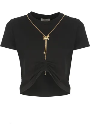 Elisabetta Franchi Top, Dame, Sort, M, Bomuld, Sort Bomulds T-shirt med Buekæde