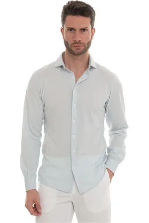 Gran Sasso Skjorte, Herre, Blå, M, Bomuld, Fransk Hals Polo Shirt Tekstureret Stræk