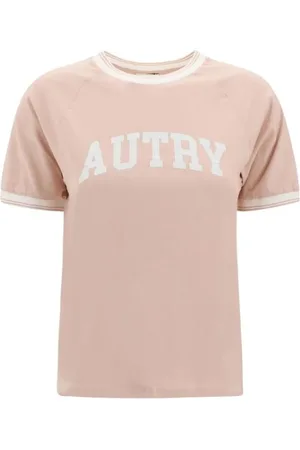 Autry Top, Dame, Lyserød, XS, Bomuld, Ribbet Crew Neck T-shirt med Monogram
