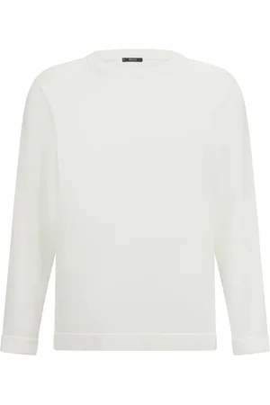 Boggi Milano Strik, Herre, Hvid, S, Bomuld, Bomuld og silke rund hals sweater