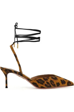 Aquazzura Sko, Dame, Brun, 37 1/2 EU, Læder, Dyr Print Slingback Pumps
