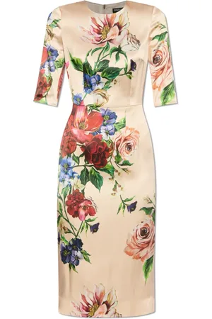 Dolce & Gabbana Kjole, Dame, Lyserød, S, Uld, Kjole med blomstermotiv
