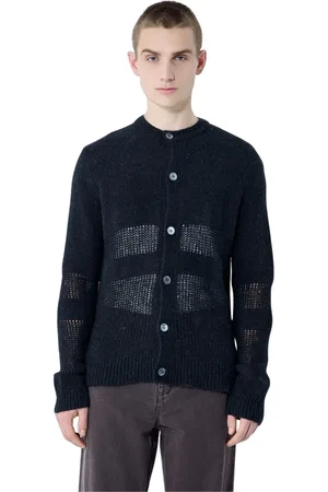 OUR LEGACY Strik, Herre, Sort, M, Bomuld, Kontrast Strik Cardigan Knap-Up Sweater