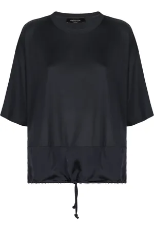 Fabiana Filippi Top, Dame, Blå, XL, Bomuld, Bomuld Crew-neck T-shirt med Snørehem