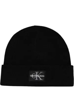 Calvin Klein Tilbehør, Herre, Sort, ONE SIZE, Bomuld, Logo Patch Beanie Varmt Bland
