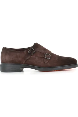 santoni Sko, Herre, Brun, 42 1/2 EU, Suede, Mørkebrune Suede Double Buckle Sko