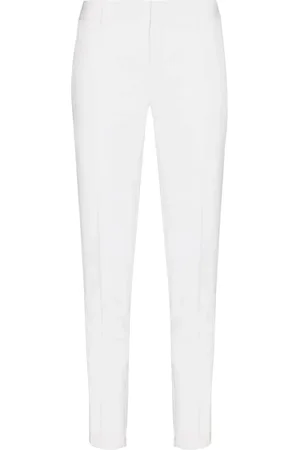 Saint Laurent Bukser, Dame, Hvid, M, Uld, Slim-Fit Uldblandings Chinos med Læg og Lynlåsdetaljer