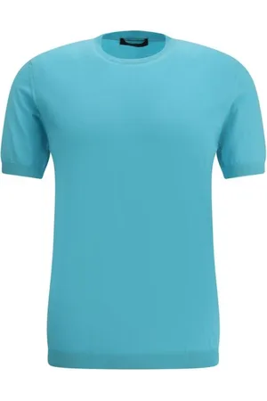 MOORER Top, Herre, Blå, XL, Bomuld, Ribbet Crew Neck Strik T-Shirt