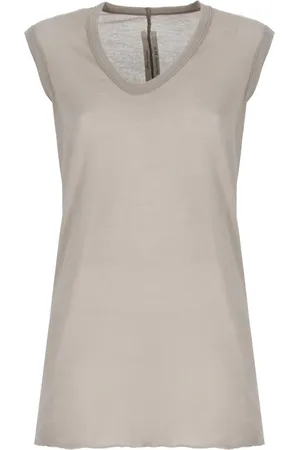 Rick Owens Top, Dame, Grå, M, Bomuld, Grå bomulds V-hals ærmeløs top
