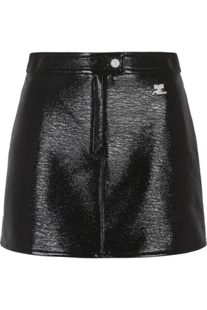 Courrèges Nederdel, Dame, Sort, XS, Bomuld, Sort Vinyl Mini Nederdel