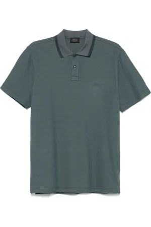 BRIONI Top, Herre, Grå, 3XL, Ensfarvet Polo Shirt med Stribet Detalje