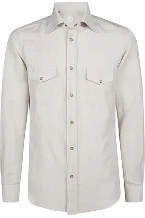 ELEVENTY Skjorte, Herre, Hvid, M, Bomuld, Slim Fit Bomuld Linned Skjorte