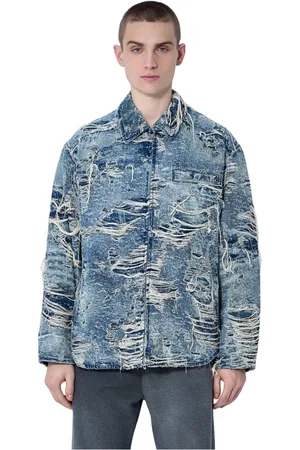 Diesel Jakke, Herre, Blå, L, Denim, Slidt Denimjakke med Lynlås