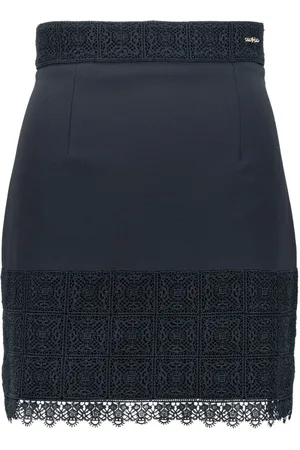 Elisabetta Franchi Nederdel, Dame, Sort, S, Uld, Mininederdel med blondekant