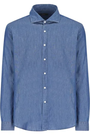 FAY Skjorte, Herre, Blå, L, Denim, Blå denimskjorte med broderet logo