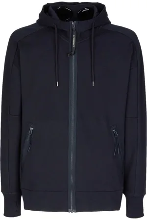 C.P. Company Sweathshirts & Hoodies, Herre, Blå, L, Bomuld, Marineblå Hættetrøje med Lynlås og Briller