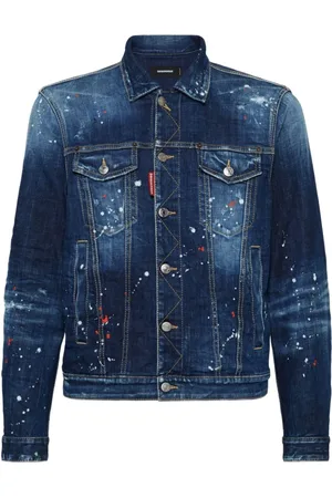 Dsquared2 Jakke, Herre, Blå, L, Denim, Paint Splatter Denimjakke